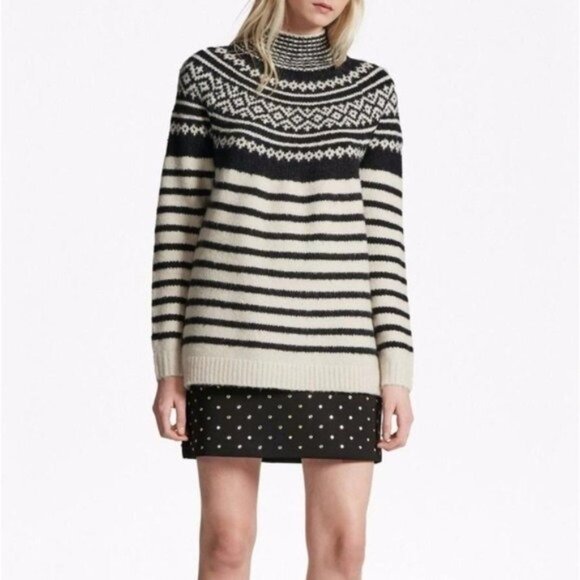 French Connection Norway High Neck Fair Isle Wool Sweater - Picture 1 of 10
